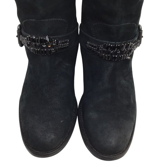 Vera Wang Lavender Uma Embellished Combat Moto Leather Mid-Calf Boots Womens 9.5 - Picture 6 of 14